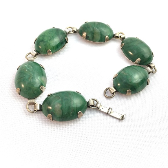 Jewelry - Silver Malachite Stone Bracelet | Dark Green Semi Precious Sterling 925 Jewelry